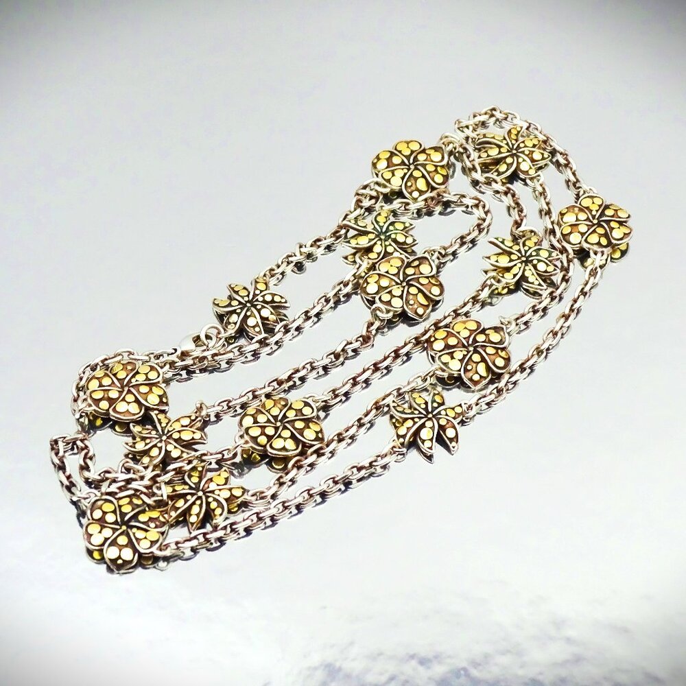 JOHN HARDY Ayu Dot Jasmine & Frangipani Sautoir SS & 18K Gold 40" Long Necklace